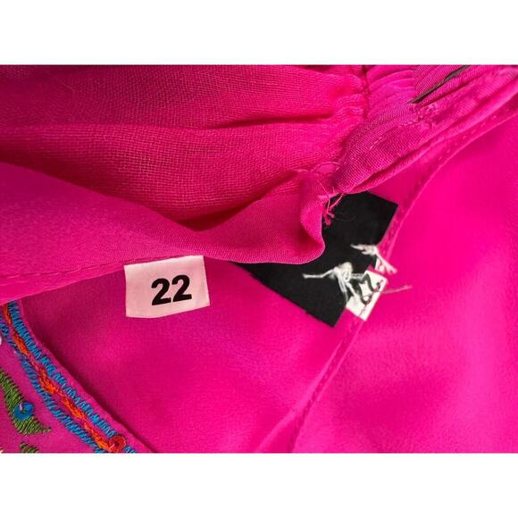 Indian Rhinestone Embroidered Silky Pink Kurta Blouse Pants Set Kids Size 22 2T - Picture 9 of 9